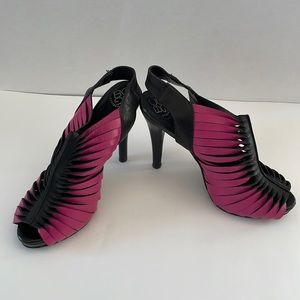 BCBGeneration peep-toe leather twist high heels